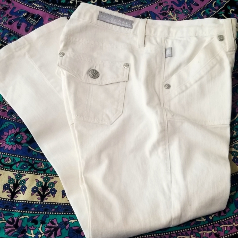 Rock & Republic Edie Womens spandex blande Zip Up White Ivory Jeans Size 8